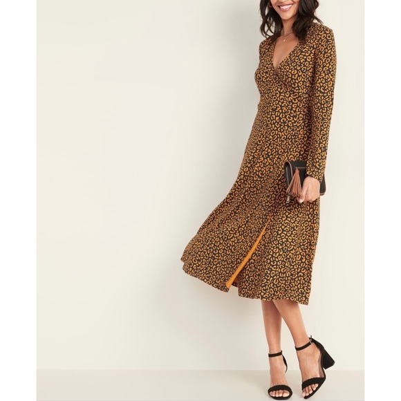 Old Navy Dresses & Skirts - Old Navy Wrap Jersey Dress Leopard Print